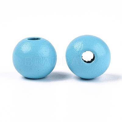 Spray Painted Round Natural Schima Wood Beads WOOD-A018-12mm-09-1