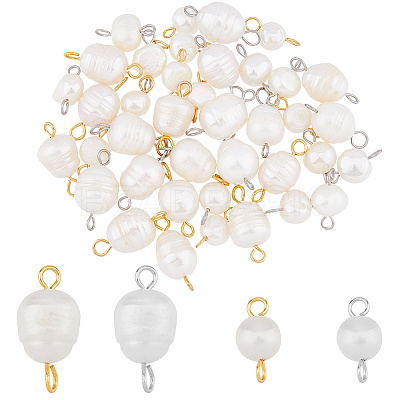 40Pcs 4 Styles Grade B Natural Cultured Freshwater Pearl Connector Charms PEAR-HY0001-04-1