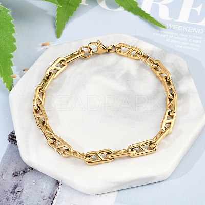 304 Stainless Steel Oval Link  Chain Bracelets for Women Men BJEW-F488-49A-G-1