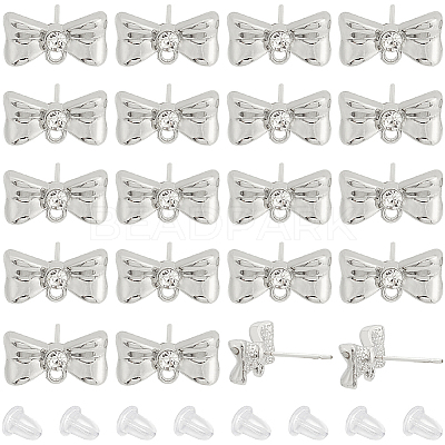 20Pcs Alloy Rhinestone Bowknot Stud Earring Findings EJEW-SC0001-49-1