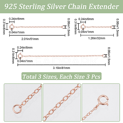 9Pcs 3 Style 925 Sterling Silver Cable Chain Extender FIND-BBC0003-31-1
