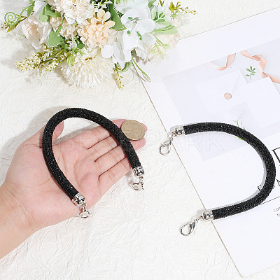 2Pcs Round Jet Rhinestone Synthetic Rubber Cord Bag Handles DIY-PH0035-49P-1