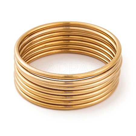 7Pcs PVD Vacuum Plating 304 Stainless Steel Bangles Set for Women BJEW-A011-09D-G-1