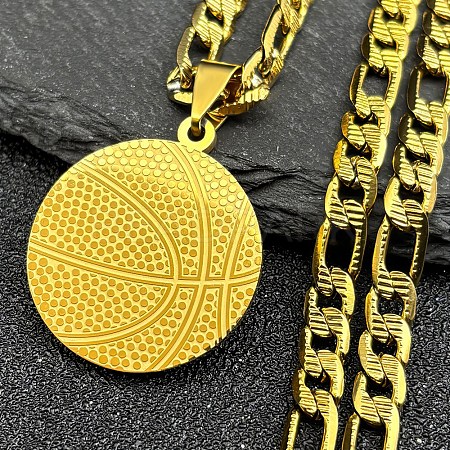 Basketball 201 Stainless Steel Pendant Necklaces for Men Women NJEW-K283-21G-1