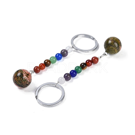 Natural Unakite Round Beaded Keychain G-H076-01P-07-1