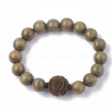 Green Sandalwood Mala Bead Bracelets BJEW-S140-03B-1