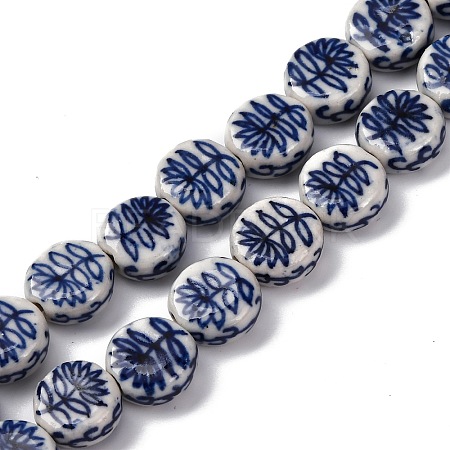 Handmade Blue and White Porcelain Beads Strands PORC-I027-15A-1