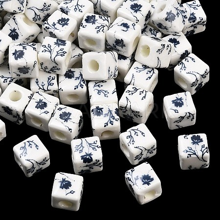 Floral Printed Porcelain Beads X-PORC-Q161-6-1