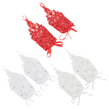 3 Pairs 3 Colors Flower Pattern Embroidered Polyester Fingerless Gloves AJEW-GA0006-14-1