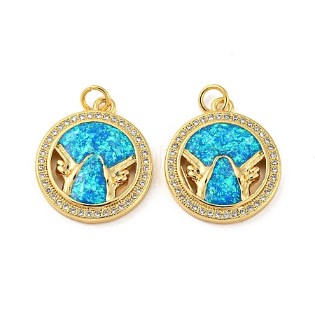 Brass Micro Pave Cubic Zirconia with Synthetic Opal Pendants KK-D096-05A-01-1