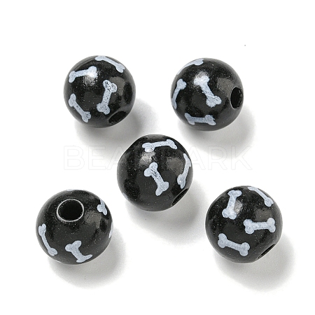 Printed Wood European Beads WOOD-G022-04B-1