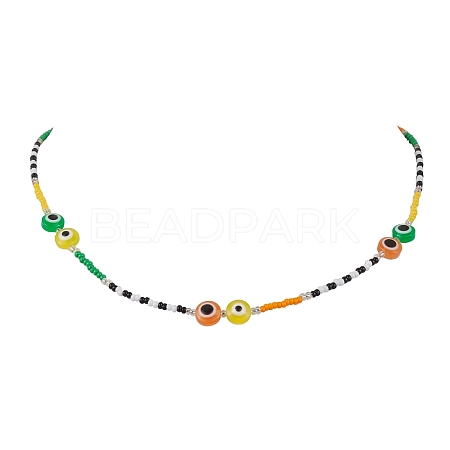 Resin and Glass Seed Bead Necklaces NJEW-MZ00028-1