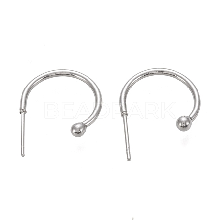 Tarnish Resistant 304 Stainless Steel C-shaped Hoop Circle Ball Stud Earrings X-STAS-K204-04P-1