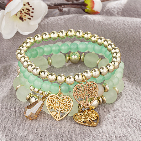 Acrylic & Glass Beaded Stretch Bracelet Sets WG37C2F-05-1