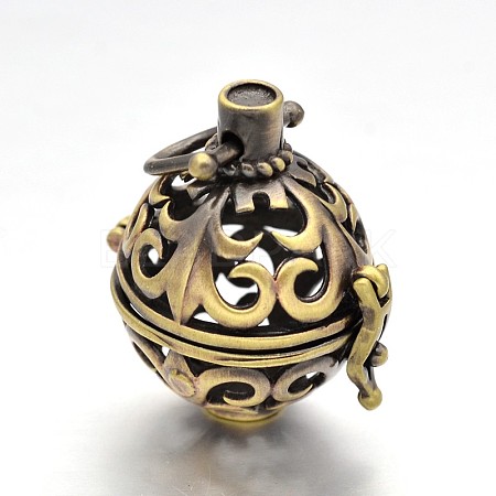 Round Brass Hollow Cage Pendants KK-L083-16AB-RS-1