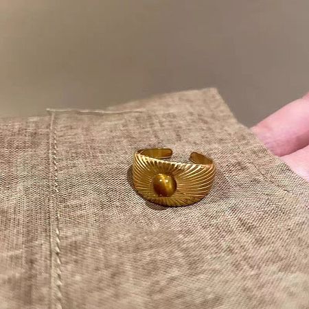 Zinc Alloy with Natural Tiger Eye Finger Rings FS-WG365DD-03-1