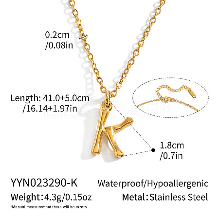 304 Stainless Steel Bamboo Initial Pendant Necklaces for Men Women WM4386-8-1