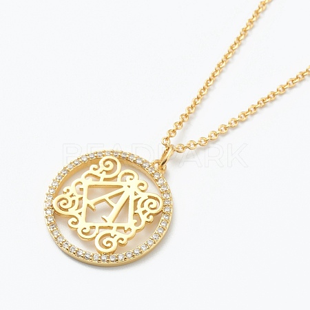 Brass Micro Pave Clear Cubic Zirconia Pendant Necklaces NJEW-J059-01A-1