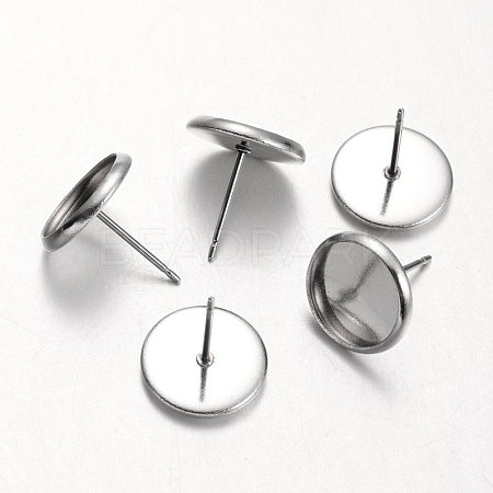 Tarnish Resistant Flat Round 304 Stainless Steel Stud Earring Settings STAS-M227-10mm-1