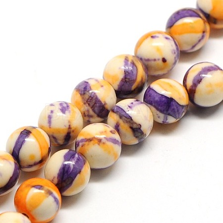 Dyed Round Synthetic Gemstone Ocean White Jade Beads Strands X-G-F085-10mm-04-1