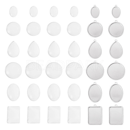 12Pcs 6 Styles 304 Stainless Steel Pendant Cabochon Settings STAS-TA0003-21-1