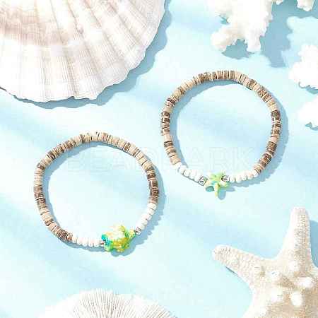 Sea Turtles and Starfish Coconut Beads Bracelets BJEW-JB11882-03-1