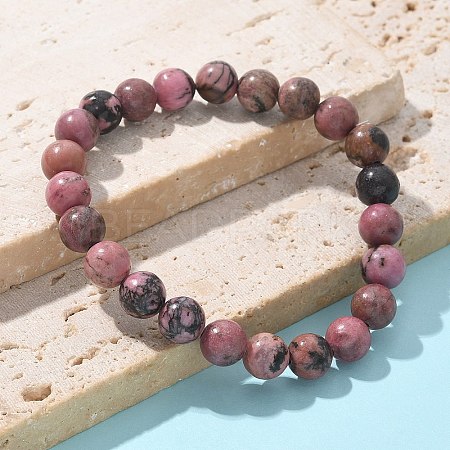 Natural Rhodonite Beads Stretch Bracelets X-BJEW-F380-01-B16-1