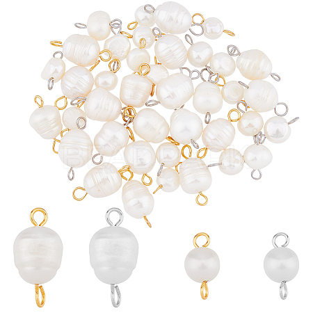 40Pcs 4 Styles Grade B Natural Cultured Freshwater Pearl Connector Charms PEAR-HY0001-04-1