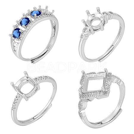 4Pcs 4 Style Adjustable Brass Pad Ring Settings KK-WR0001-15-1