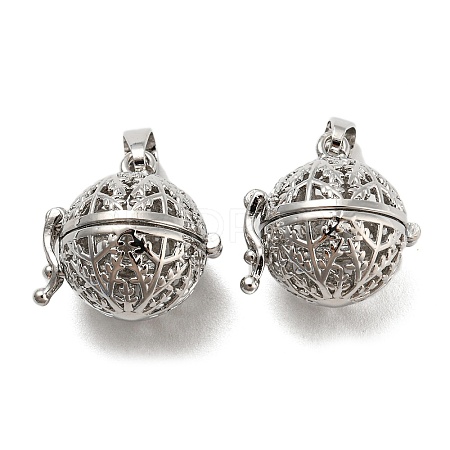 Rack Plating Brass Hollow Round Cage Pendants KK-P238-07P-1