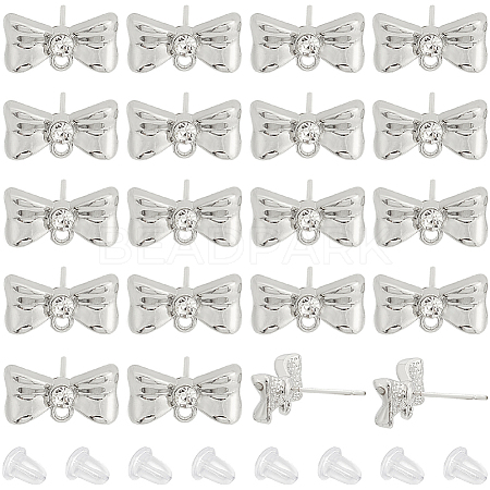 20Pcs Alloy Rhinestone Bowknot Stud Earring Findings EJEW-SC0001-49-1