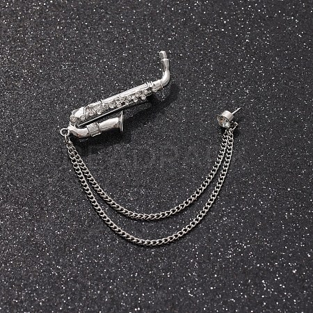 British Style Alloy Crystal Rhinestone Hanging Chain Brooch PW-WG82507-03-1