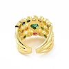 Colorful Cubic Zirconia Heart Open Cuff Ring RJEW-C061-03G-3