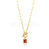 304 Stainless Steel Pave Cubic Zirconia Square Birth Stone Pendant OT Necklaces FS-WGEE56A-01-2