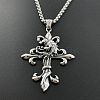 Retro Punk Hip-hop 304 Stainless Steel Wolf Cross Pendant Necklaces for Men FA7959-2