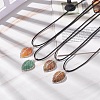 4Pcs 4 Style Natural Mixed Gemstone Leaf Cage Pendant Necklaces Set with Waxed Cords for Women NJEW-TA00035-2