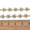 Bohemian 304 Stainless Steel Enamel Deep Sky Blue Flower Link Chain Necklaces for Women NJEW-Z061-01G-5