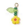 6Pcs 304 Stainless Steel Glass Beaded Flower Pendants PALLOY-MZ01117-3