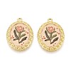 Vintage Printed Style 304 Stainless Steel Oval with Lotus Pendants STAS-T071-29B-G-1
