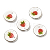 Strawberry Print Round Porcelain Pendants with Gold Trim PORC-P036-01A-1