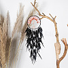 Iron Natural Rose Quartz Woven Web/Net with Feather Pendant Decorations PW-WG17623-01-3
