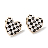 Black and White Checkerboard Heart Stud Earrings EJEW-Z013-01LG-1