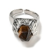 Hexagonal Prism Natural Tiger Eye Open Cuff Rings RJEW-B106-01P-06-3