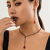 Teardrop Brass Glass Earrings & Necklaces Sets for Women FS-WGECF55-10-1