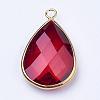 Golden Tone Brass Glass Teardrop Pendants GLAA-M006-A-09G-2