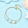 Brass Cable Chains & Rice Natural Cultured Freshwater Pearl Double Layers Bracelets for Women BJEW-JB14135-01-2