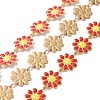 Ion Plating(IP) 304 Stainless Steel Daisy Flower Link Chains with Enamel AJEW-J035-03G-11-1