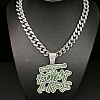 Hiphop Style Zinc Alloy Full Crystal Rhinestone Enamel Green Word Point Life Pendant Cuban Link Chain Necklaces for Men WG9A8ED-02-1