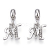 Platinum Rack Plating Alloy Rhinestone European Dangle Charms PALLOY-T048-36P-M-1