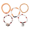 5Pcs 5 Style Dyed Synthetic Turquoise Skull & Polymer Clay Heishi & Glass Beaded Stretch Bracelets Set BJEW-JB09430-1
